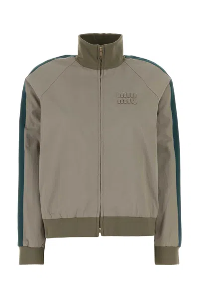 Miu Miu Dove Grey Cotton Jacket In Gray