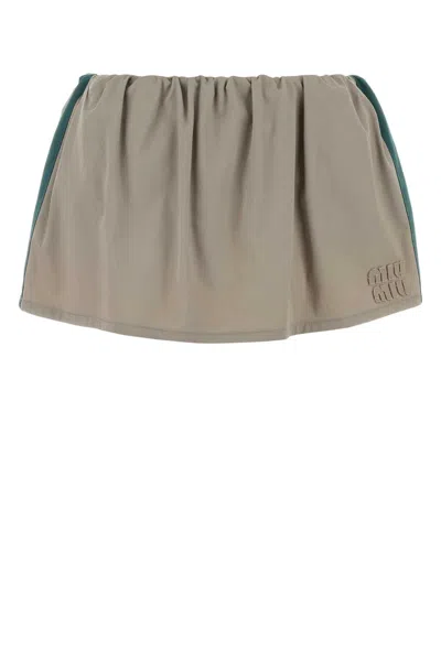 Miu Miu Twill Pant Skirt Featuring Contrast Side Panels In Gray