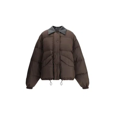MIU MIU DOWN JACKET WITH LEATHER COLLAR