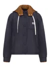 Miu Miu Down Jacket With Printed Logo In Brown