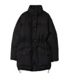 Miu Miu Technical Pongé Down Long Jacket In Black