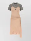 Miu Miu Draped Layered Dress Short Sleeves In Neutral
