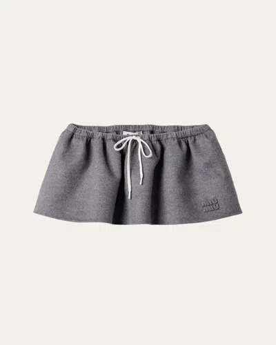 MIU MIU DRAWSTRING CASHMERE-WOOL MINI SKIRT