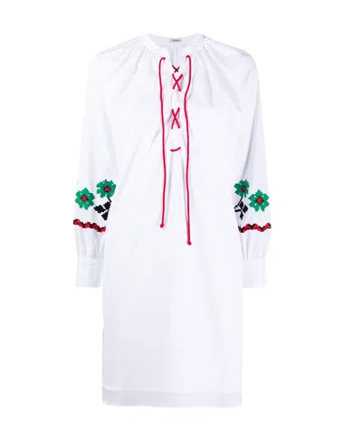 Miu Miu Drawstring Floral Embroidered Tunic In White