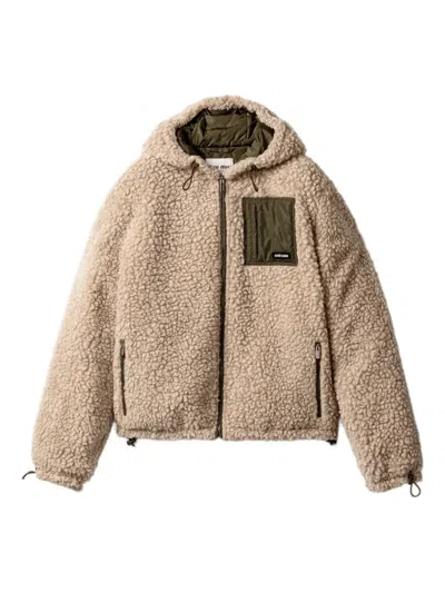Miu Miu Drawstring Hooded Jacket In Neutral