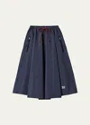 Miu Miu Drawstring Midi Skirt With Logo Detail In F0008 Bleu