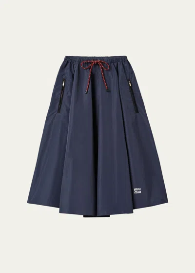 Miu Miu Drawstring Midi Skirt With Logo Detail In F0008 Bleu