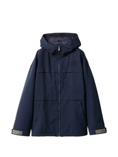 Miu Miu Drawstring Parka Coat In Blue