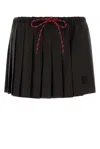 Miu Miu Drawstring Pleated Mini Skirt In Ebony