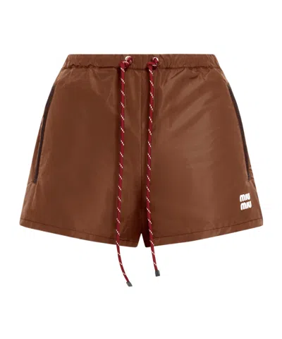 Miu Miu Drawstring Shorts In Brown