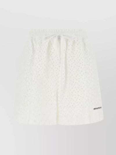 Miu Miu Drawstring Waist High-rise Shorts In Grey