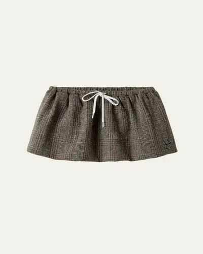 Miu Miu Drawstring Wool Herringbone Mini Skirt In Brown