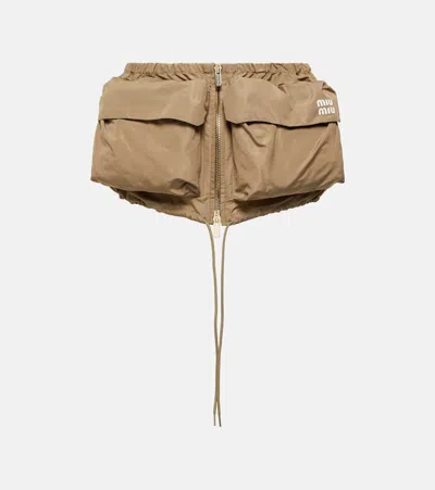 Miu Miu Drawstring Zip Miniskirt In Brown