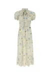 Miu Miu Silk Dress With Floral Print And Tie Waist In Multi