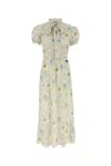 Miu Miu Silk Dress With Floral Print And Tie Waist In Multi