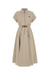 Miu Miu Belted Waist Shirt Dress With Short Sleeves In Neutral