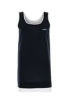Miu Miu Logo Wool Grisaille Minidress In Blue