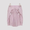 Miu Miu Elasticated Waistband Striped Shirt Mini Dress Clothing In Pink