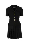 Miu Miu Women Logo Belt Wool Dress In Black