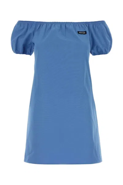 Miu Miu Cerulean Poplin Mini Dress In Blue