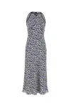Miu Miu Long Floral Print Crepe De Chine Dress In Blugranite