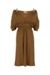 Miu Miu Camel Crepe Dress In Brown