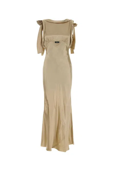 Miu Miu Beige Satin Dress In Brown