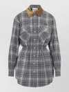 Miu Miu Dress Elasticated Waist Long Sleeves Checks Collar In Gray