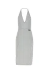 Miu Miu Striped Silk Halter Dress With Back Slit In Gray