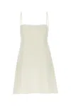 Miu Miu Short Dress In Flamed Canvas With Embroidery In Neutral