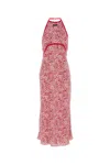 Miu Miu Long Floral Print Crepe De Chine Dress In Pink