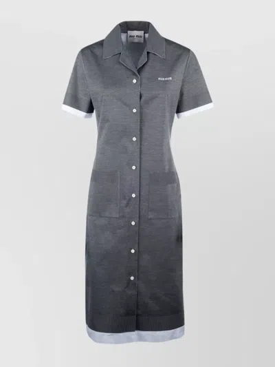 Miu Miu Dress Short Sleeve Front Pockets In Gray