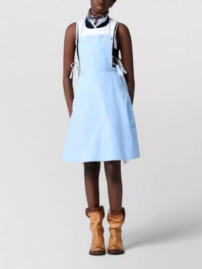 Miu Miu Dress Square Neckline Sleeveless A Line Tie In Blue