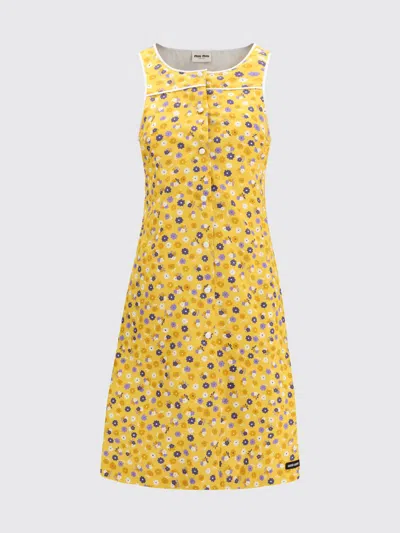 Miu Miu Bicolor Cotton Casual Dress In Yellow