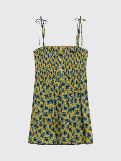 Miu Miu Yellow And Blue Floral Silk Mini Dress