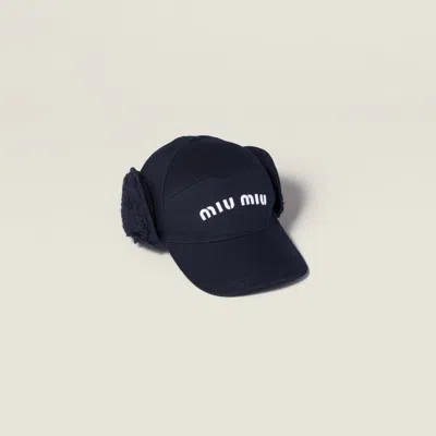 Miu Miu Drill And Fleece Cap In Blue