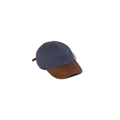 Miu Miu Drill And Nappa Leather Baseball Cap In Ecru/oak