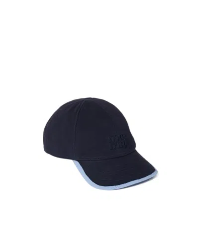 Miu Miu Drill And Poplin Baseball Cap In Blue