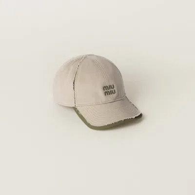 Miu Miu Drill And Poplin Baseball Cap In Neutral