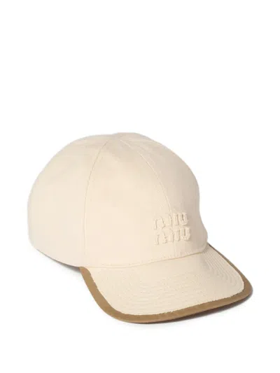 Miu Miu Drill And Poplin Baseball Cap In Neutral