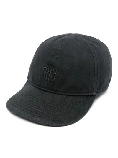 Miu Miu Drill Baseball Cap In Black