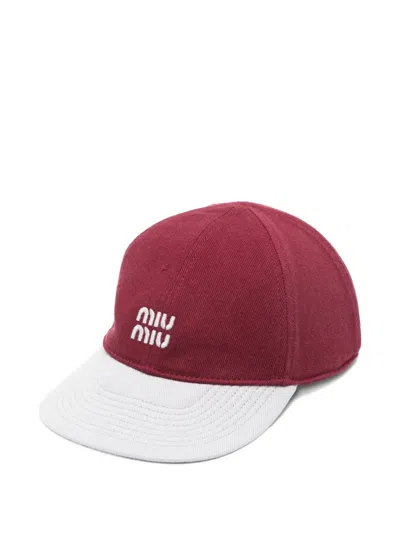 Miu Miu Drill Baseball Cap In Red