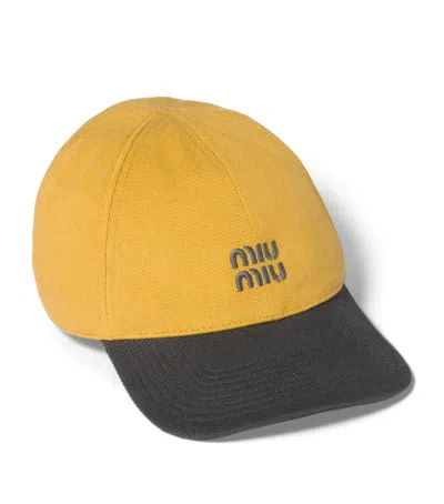 Miu Miu Drill Baseball Cap In Yellow