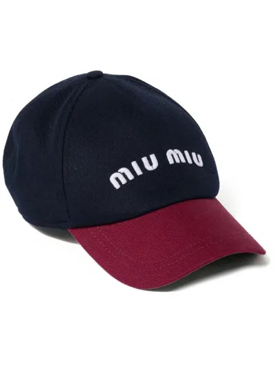 Miu Miu Drill Baseball Cap In Blu+bordeaux