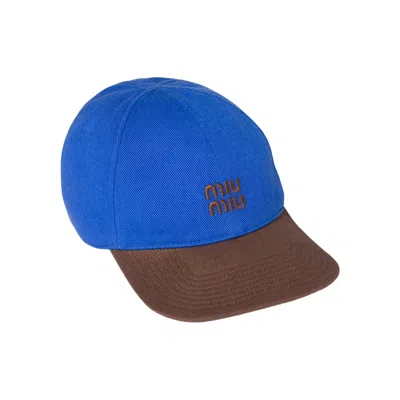 Pre-owned Miu Miu Drill Washed Bicolore Hat 'azzurro/cacao' | Blue | Women's Size S