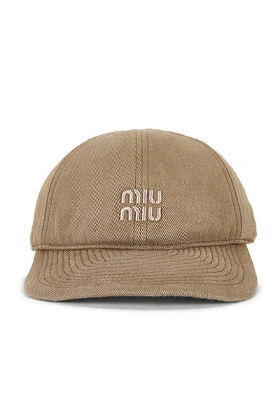 Miu Miu Drill Washed Soft Calf Baseball Cap In Argilla