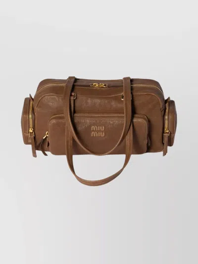 Miu Miu Dual Handle Shoulder Bag Pockets In Brown