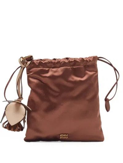 Pre-owned Miu Miu Duchesse Drawstring Pouch Bag In Brown