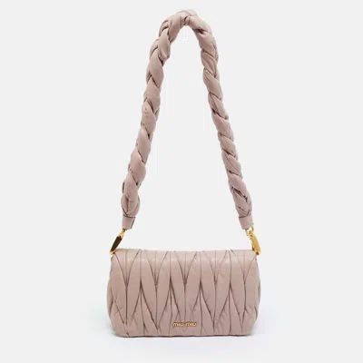 Pre-owned Miu Miu Dusty Pink Matelassé Leather Braided Strap Flap Bag