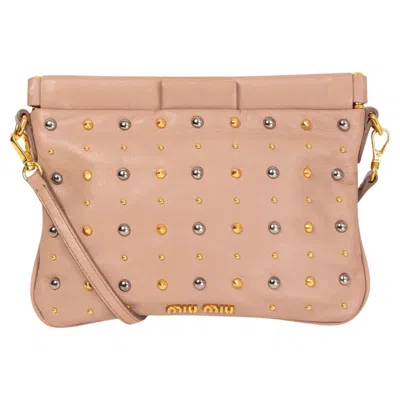 Pre-owned Miu Miu Dusty Rose Leather Studded Crossbody Bag In Red